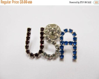 On Sale Vintage Prong Set Rhinestone USA Pin Item K # 2736