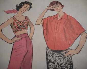 March Madness SALE Vintage 1950's Advance 9018 Poncho, Pants and Midriff Top Sewing Pattern Size 14 Bust 34