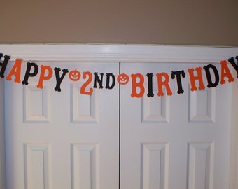 HAPPY BIRTHDAY Letter Banner - Orange, Black - Card Stock - Age Birthday Sign - Halloween - Banner - Wall Decor - Halloween Birthday Party