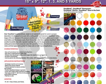 Siser EasyWeed IRON-ON HTV Heat Transfer Vinyl 15" x 9", 12", 1, 3, and 5 Yards ***Free Shipping***