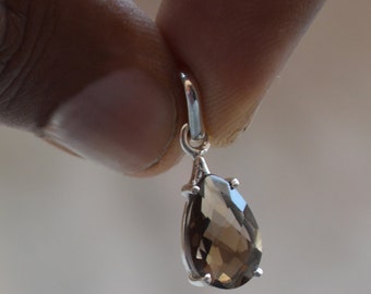 Smoky Quartz Pendant/Necklace,925 Sterling Silver Pendant Natural Gemstone Silver Boho Pendant Faceted smoky quartz pendant,teardrop shape