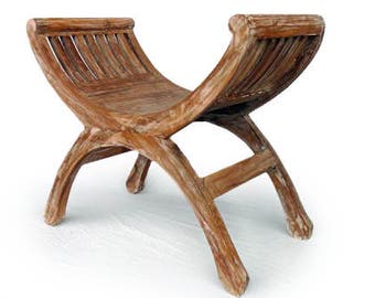 Kartini chair ,stool.Hand made and Fairtrade.Distressed wood,white wash,shabby chic.Half moon chair.