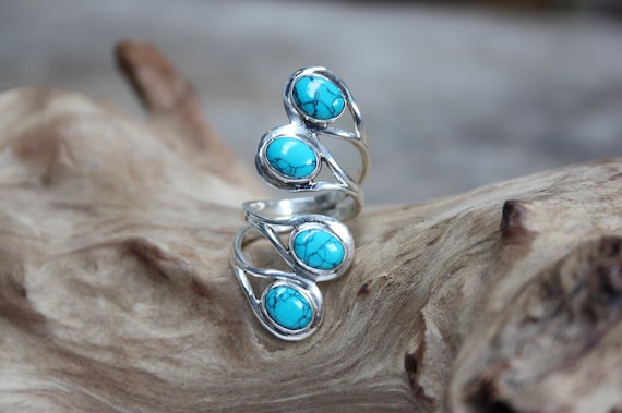 4 Stone Turquoise Ring - ADJUSTABLE - 925 Sterling Silver Ring - Statement Ring - Healing Crystal - Crystal Ring - Navajo - Valentines gift