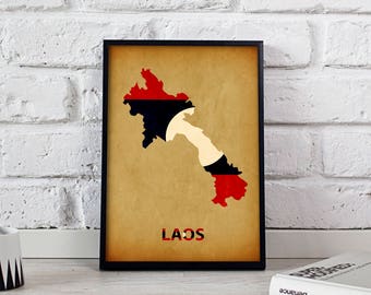 Laos poster Laos art Laos Map poster Laos print wall art Laos wall decor Gift poster