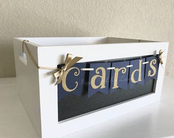 Cards Banner Sign in Navy Blue and Gold for Graduation Party. Graduation Party Decorations. Class of 2018. Graduation Cards.