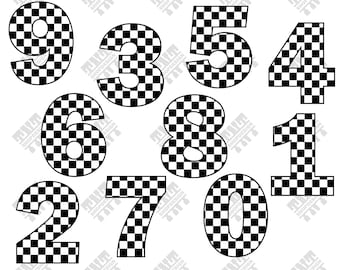 Checkered number svg - Checkered flag svg - Checkered number digital clipart for Print, Design or more , files download svg, png, dxf