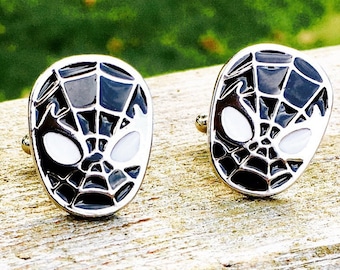 Spiderman cufflinks superhero cufflinks Marvel cufflinks comic book mens cufflinks glass cufflinks silver cufflinks mens cuff links