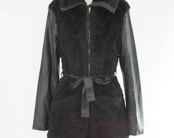 H&M Black Faux Fur Vegan Leather Coat Medium
