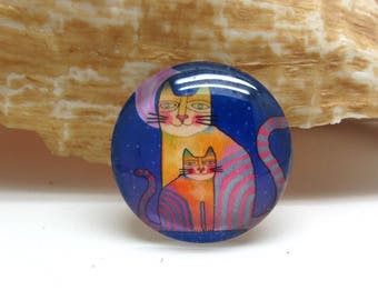 1 cabochon 25 mm glass cat Pop purple and blue - 25 mm