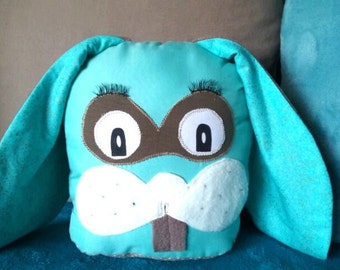 taupe and turquoise blue bunny blanket