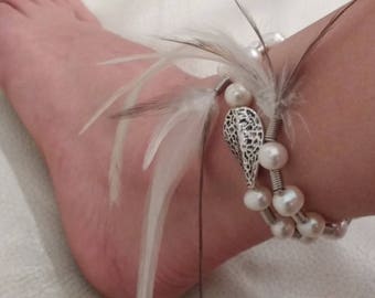 Pearl bracelet Pearl freshwater and natural feathers