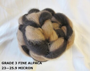 2 oz. 100% Natural Med. Fawn/Dk. Brown Alpaca Braided Roving For Spinning, Nuno Felting or Needlefelting