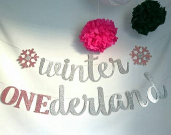Winter ONEderland, party banner, winter birthday, winter Wonderland, kids birthday, party decorations, glitter banner, cursive banner, one