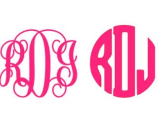 Monogram Decal Initials Sticker Vinyl, Script or Block, Many Colors and Patterns, Any Size