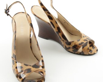 Animal Print Slingbacks, size 8M, wooden look heel, nine west