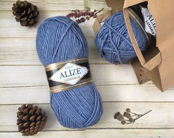 Alize lana gold, Acrylic wool yarn, gift for knitter, denim yarn, knitting yarn, Merino wool Chunky yarn Blue wool yarn crochet wool yarn