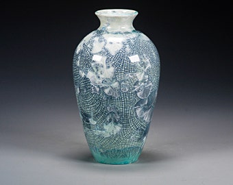 Ceramic Vase - Green - Crystalline Glaze on High-Fire Porcelain - Hand Made Pottery - FREE SHIPPING - #A-5359