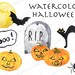 Halloween Clipart watercolor halloween clip art pumpkin jack o lantern moon black cat spider witch ghost spooky clipart bat commercial use