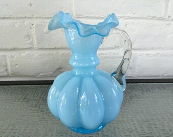 Fenton Blue Overlay Melon #216 Jug or Pitcher