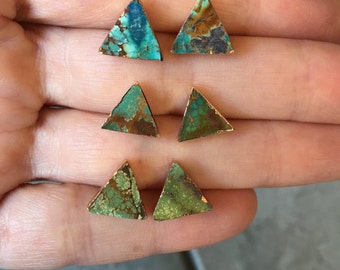 Turquoise triangle studs, boho jewelry