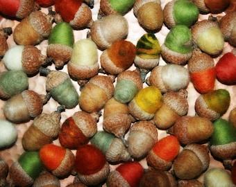Acorns, Felted Acorns, Needle Felted Acorns, All Season Decor, Natural Acorn Caps-Eco Friendly - Ready To Ship - DOZEN!