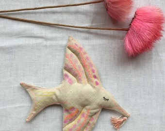 Textile Watercolor Bird Wall Hanging (Made to Order)