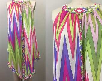 Vintage 60s Emilio PUCCI Op Art Psychedelic Negligée Mini Dress Formfit Rogers Lingerie Nightgown