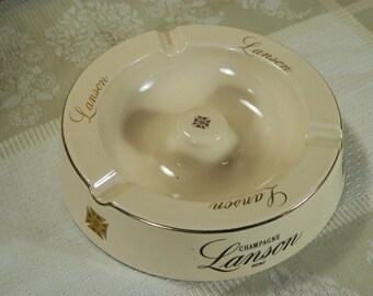 Champagne Lanson ashtray earthenware advertising item vintage beige | | Advertising Reims France Vintage 1970