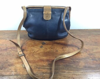 Courtenay Blue Leather Purse, Bag, Brown Leather Trim