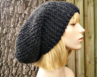 Knit Hat Womens Hat Slouchy Beanie - Slouchy Knit Hat in Charcoal Grey Knit Hat - Grey Hat Grey Beanie