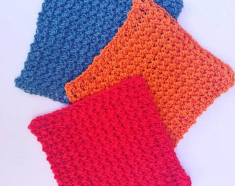 Set of 3 Eco-Friendly Reusable Handmade Pretty Cotton Dish Cloths - Brights
