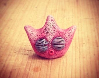 Pink Monster mini sculpture with 3 spikes