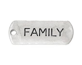 10 pcs. Antique Silver "Family" Rectangle Charms Pendants - 21mm X 8mm
