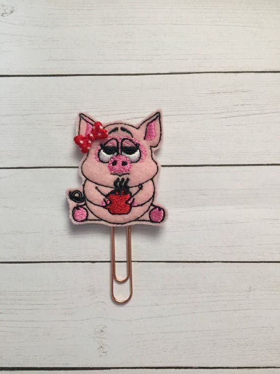 Tired Pig With Coffee Clip/Planner Clip/Bookmark. Pig Planner Clip. Coffee Planner Clip