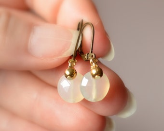 Gemstone Earrings, Mixed Metal, Drop Earrings, Wire Wrapped, Antiqued Brass Lever Earwires, Gold Plated Jewelry