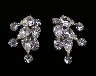 Weiss Earrings, Clear Rhinestone Climber Style, Haley's Comet Super Sparkly/Super Clean & Gorgeous! Early 1950's, Clip-Backs