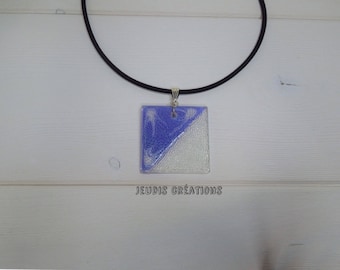 Purple and clear glass square pendant