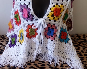 Crocheted colorful shawl. Free shipping.