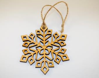 Wooden snowflake ornament decor christmas laser cut holiday rustic shapes winter hanging large unfinished label crafts modern unpainted
