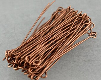 300 Antiqued Copper Eyepins Eye Pins Headpins - 2 inch (50mm) 21 Gauge 21G