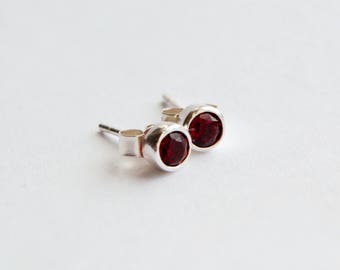 Sterling Silver Garnet Stud Earrings, January Birthstone Earrings