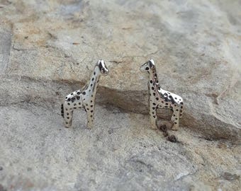 Giraffe Earrings, Solid Sterling Silver Giraffe Stud Earrings, African Safari Jewelry