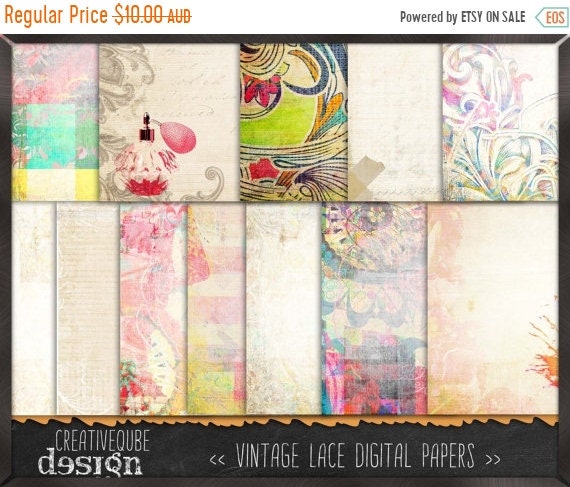 70% OFF Sale Shabby Chic Digital paper, Digital Scrapbook paper pack, Instant download, 12 Digital Papers, Vintage shabby chic