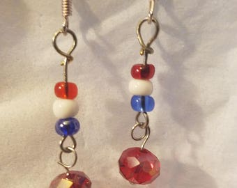 Patriotic Red, White, Blue Dangle Earrings