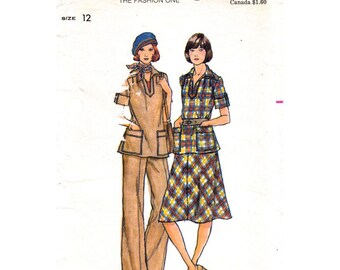 70s Top Skirt & Pants Pattern Butterick 4797 Tunic Top Flared Skirt Trousers Womens Bust 34 Vintage Sewing Pattern