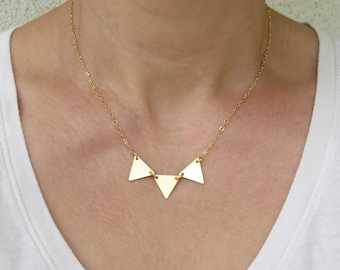 Gold triangle necklace, Triangle pendant necklace, Gold geometric necklace