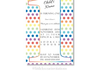 Rainbow Polka Dot 1st Birthday Invitation