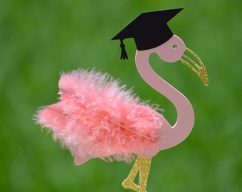 Graduation Cake Topper,Flamingo Graduation Party,Flamingo Cake Topper,Congrats Grad Topper, Class of 2018,Feathered flamingo,Graduation Cap