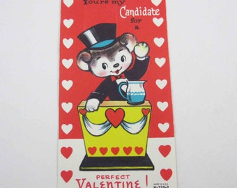 Vintage Unused Children's Novelty Valentine Greeting Card with Bear Political Candidate