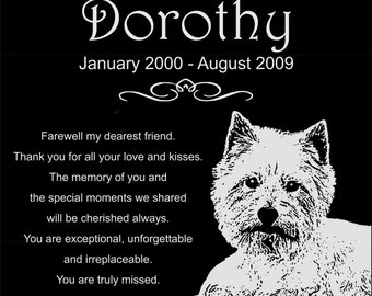 Personalized West Highland White Terrier Dog Westie Pet Memorial 12x12 Inch Engraved Granite Grave Marker Plaque "Dorothy"